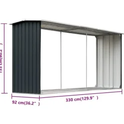 vidaXL Skure, Garager & Carports^brændeskur 330 x 92 x 153 cm galvaniseret stål antracitgrå