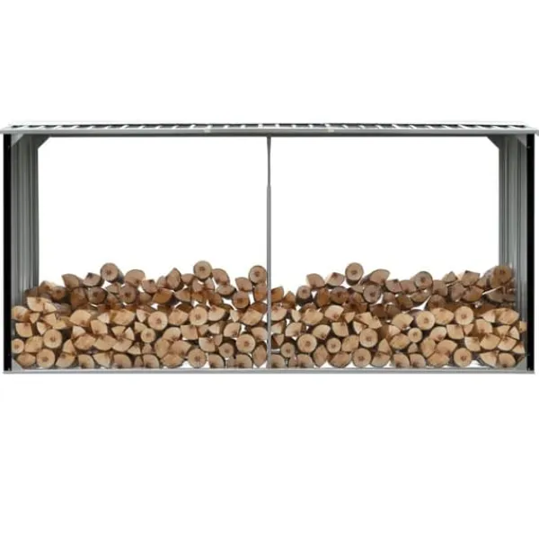 vidaXL Tilbehør Til Brændeovne & Pejse^brændeskur 330 x 92 x 153 cm galvaniseret stål antracitgrå - Brændekurve – tilbehør