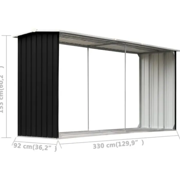 vidaXL Tilbehør Til Brændeovne & Pejse^brændeskur 330 x 92 x 153 cm galvaniseret stål antracitgrå - Brændekurve – tilbehør