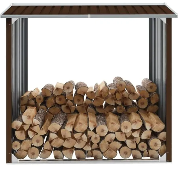 Discount brændeskur 172 x 91 x 154 cm galvaniseret stål brun - Brændekurve – tilbehør Tilbehør Til Brændeovne & Pejse
