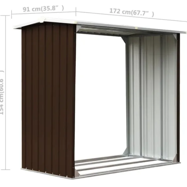Discount brændeskur 172 x 91 x 154 cm galvaniseret stål brun - Brændekurve – tilbehør Tilbehør Til Brændeovne & Pejse