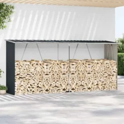 Clearance brændeskur til haven 330x84x152 cm galvaniseret stål antracitgrå Skure, Garager & Carports
