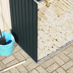Clearance brændeskur til haven 330x84x152 cm galvaniseret stål antracitgrå Skure, Garager & Carports