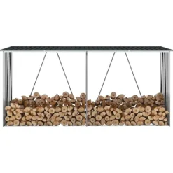 Clearance brændeskur til haven 330x84x152 cm galvaniseret stål antracitgrå Skure, Garager & Carports