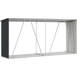 Clearance brændeskur til haven 330x84x152 cm galvaniseret stål antracitgrå Skure, Garager & Carports