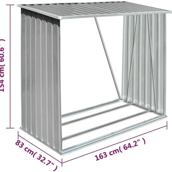 vidaXL Skure, Garager & Carports^brændeskur til haven galvaniseret stål 163 x 83 x 154 cm grå