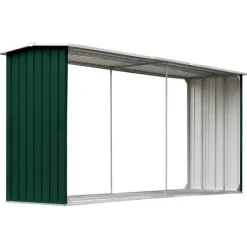 vidaXL Skure, Garager & Carports^brændeskur til haven 330 x 92 x 153 cm galvaniseret stål grøn