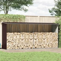 vidaXL Skure, Garager & Carports^brændeskur til haven 330x84x152 cm galvaniseret stål brun