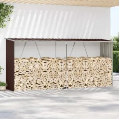 vidaXL Skure, Garager & Carports^brændeskur til haven 330x84x152 cm galvaniseret stål brun