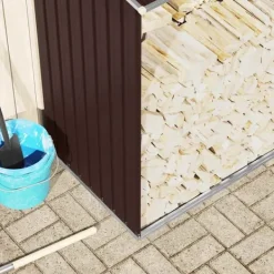 vidaXL Skure, Garager & Carports^brændeskur til haven 330x84x152 cm galvaniseret stål brun