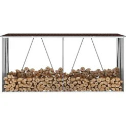 vidaXL Skure, Garager & Carports^brændeskur til haven 330x84x152 cm galvaniseret stål brun