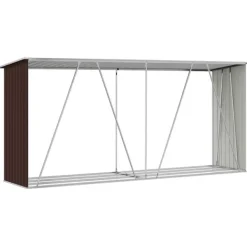 vidaXL Skure, Garager & Carports^brændeskur til haven 330x84x152 cm galvaniseret stål brun