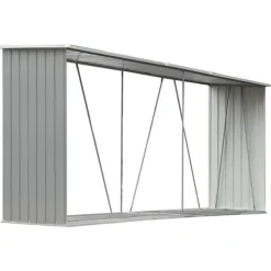 Online brændeskur til haven galvaniseret stål 330x84x152 cm grå Skure, Garager & Carports