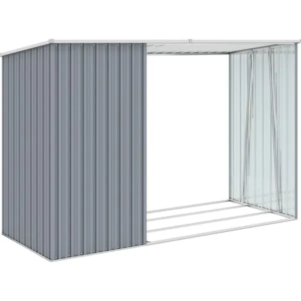 vidaXL Skure, Garager & Carports^brændeskur 245x98x159 cm galvaniseret stål grå - Skure & Redskabsskure