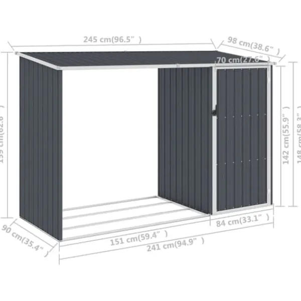 Hot brændeskur 245x98x159 cm galvaniseret stål antracitgrå - Skure & Redskabsskure Skure, Garager & Carports