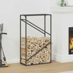 Hot brændestativ 60x25x100 cm koldvalset stål sort Tilbehør Til Brændeovne & Pejse