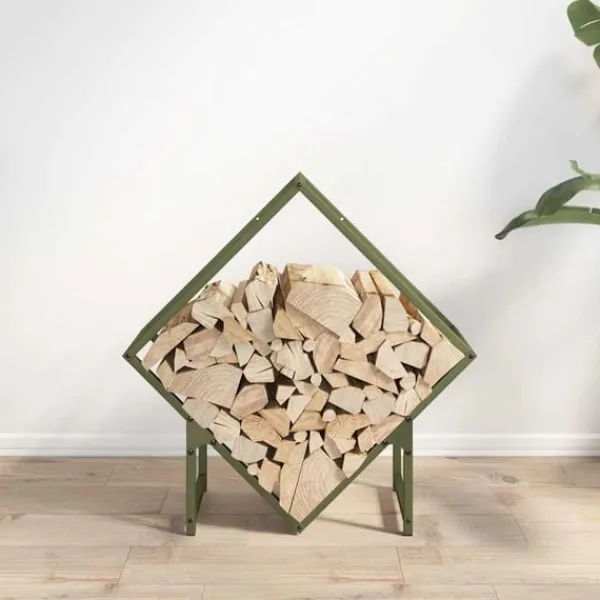 New brændestativ 60x25x60 cm koldvalset stål olivengrøn Tilbehør Til Brændeovne & Pejse