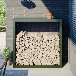 brændestativ 100x40x100 cm stål grøn Tilbehør Til Brændeovne & Pejse
