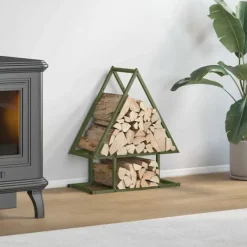 vidaXL Tilbehør Til Brændeovne & Pejse^brændestativ 50x25x60 cm koldvalset stål olivengrøn