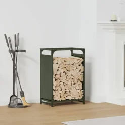 Discount brændestativ 44x28x65 cm koldvalset stål olivengrøn Tilbehør Til Brændeovne & Pejse