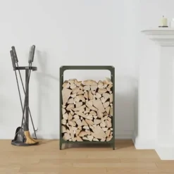 Discount brændestativ 44x28x65 cm koldvalset stål olivengrøn Tilbehør Til Brændeovne & Pejse