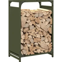 Discount brændestativ 44x28x65 cm koldvalset stål olivengrøn Tilbehør Til Brændeovne & Pejse