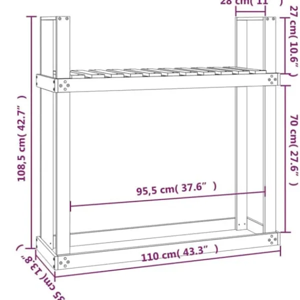 vidaXL Tilbehør Til Brændeovne & Pejse^brændestativ 1110x35x108,5 cm massivt douglasgran - Brændekurve – tilbehør