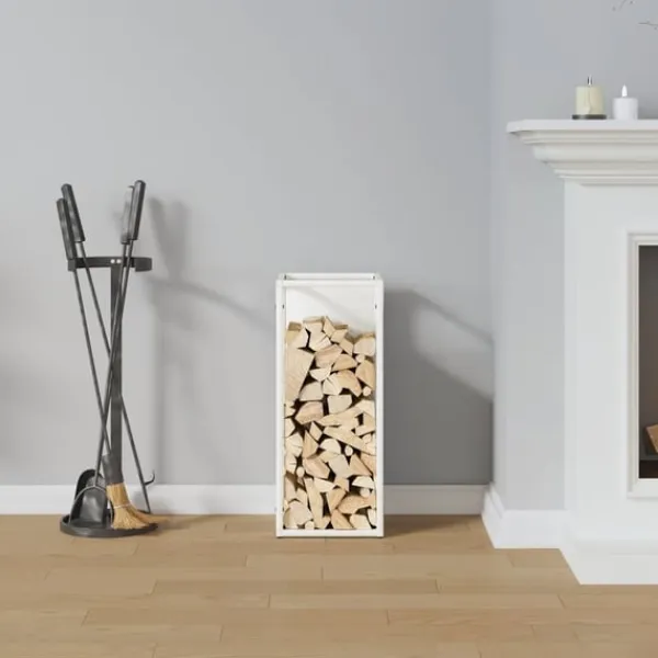 Hot brændestativ 25x25x60 cm koldvalset stål hvid Tilbehør Til Brændeovne & Pejse