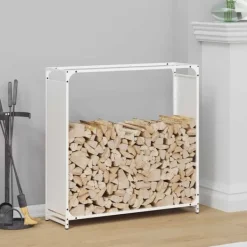 vidaXL Tilbehør Til Brændeovne & Pejse^brændestativ 90x28x90 cm koldvalset stål hvid