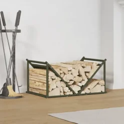 New brændestativ 70x43x34,5 cm koldvalset stål olivengrøn Tilbehør Til Brændeovne & Pejse