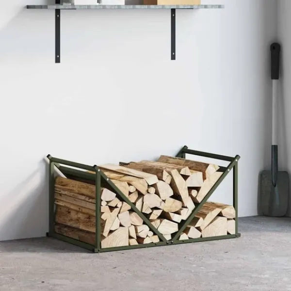 New brændestativ 70x43x34,5 cm koldvalset stål olivengrøn Tilbehør Til Brændeovne & Pejse