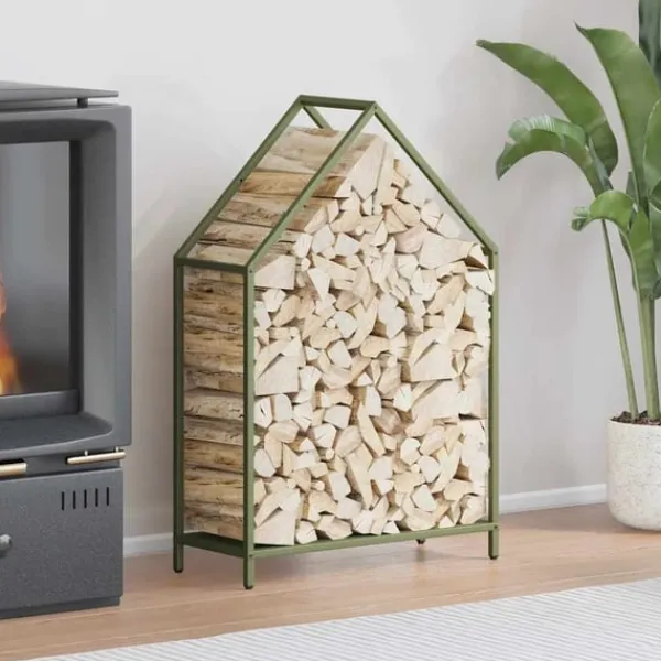 Outlet brændestativ 60x25x90 cm koldvalset stål olivengrøn Tilbehør Til Brændeovne & Pejse