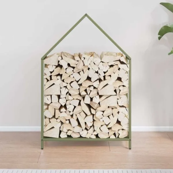Outlet brændestativ 60x25x90 cm koldvalset stål olivengrøn Tilbehør Til Brændeovne & Pejse