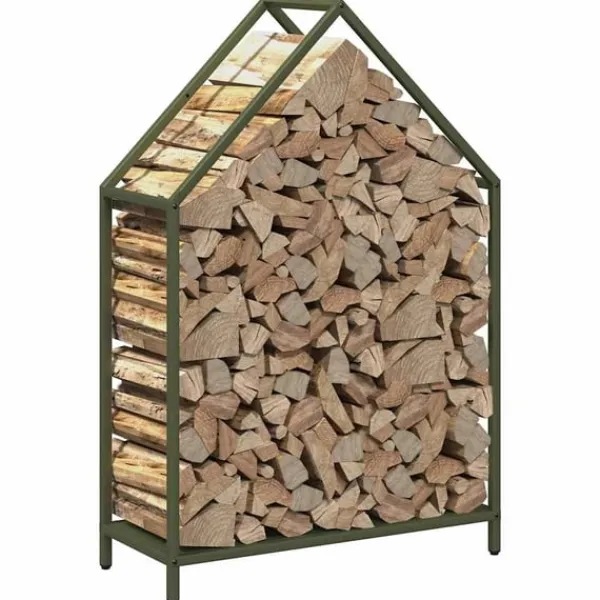 Outlet brændestativ 60x25x90 cm koldvalset stål olivengrøn Tilbehør Til Brændeovne & Pejse