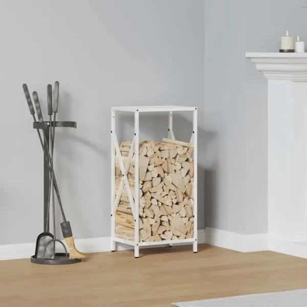 Sale brændestativ 34x25x70 cm koldvalset stål hvid Tilbehør Til Brændeovne & Pejse