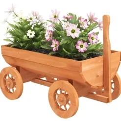 Sale dekorativ vogn 70x43x54 cm massivt fyrretræ Krukker & Plantebeholdere