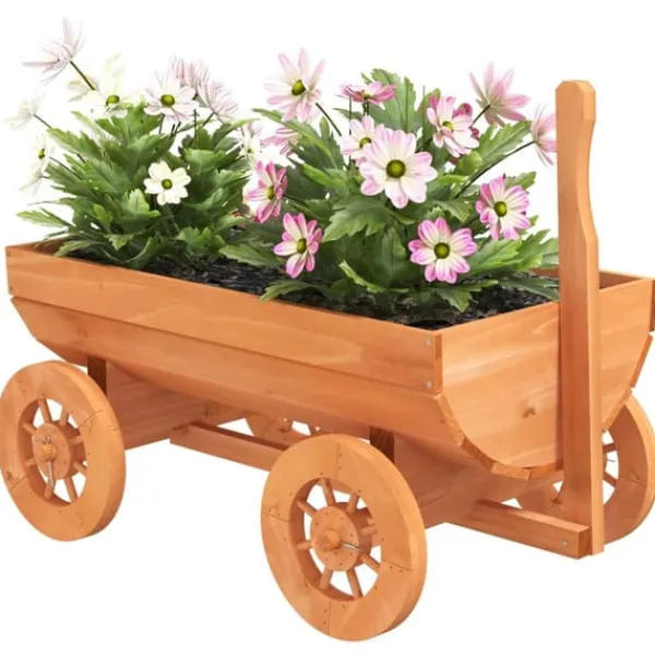 Sale dekorativ vogn 70x43x54 cm massivt fyrretræ Krukker & Plantebeholdere