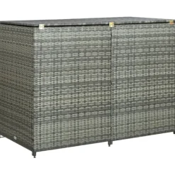 vidaXL Skure, Garager & Carports^dobbelt skraldespandsskjuler 148x77x111 cm polyrattan grå - Skure & Redskabsskure