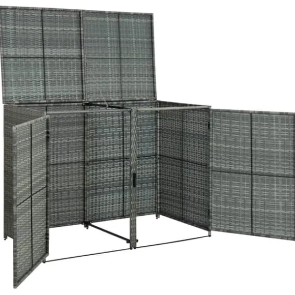 vidaXL Skure, Garager & Carports^dobbelt skraldespandsskjuler 148x77x111 cm polyrattan grå - Skure & Redskabsskure