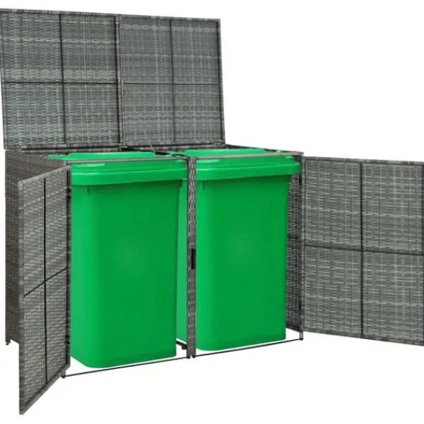 vidaXL Skure, Garager & Carports^dobbelt skraldespandsskjuler 148x77x111 cm polyrattan grå - Skure & Redskabsskure