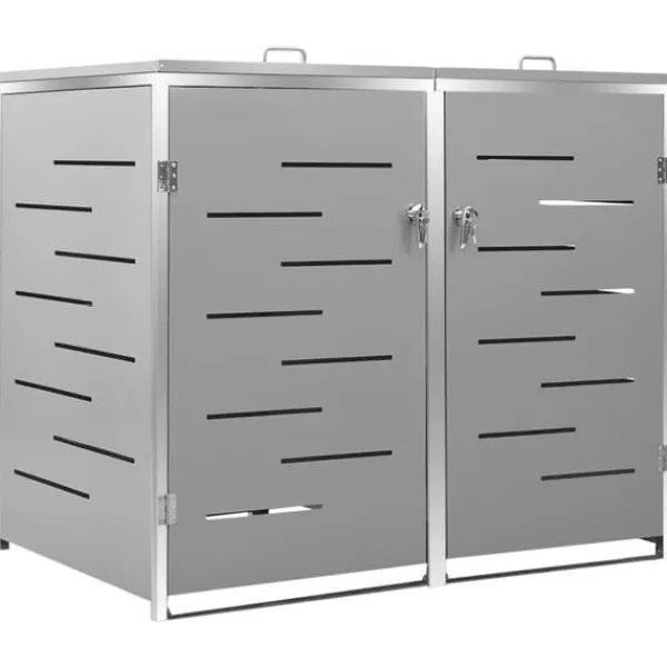 vidaXL Skure, Garager & Carports^dobbelt skraldespandsskjuler 138x77,5x112,5 cm rustfrit stål - Affaldsspandsskjulere