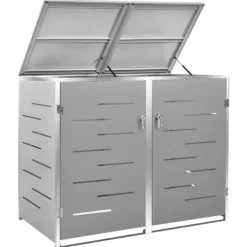 vidaXL Skure, Garager & Carports^dobbelt skraldespandsskjuler 138x77,5x112,5 cm rustfrit stål - Affaldsspandsskjulere
