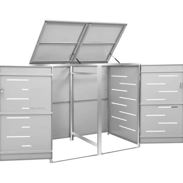 vidaXL Skure, Garager & Carports^dobbelt skraldespandsskjuler 138x77,5x112,5 cm rustfrit stål - Affaldsspandsskjulere