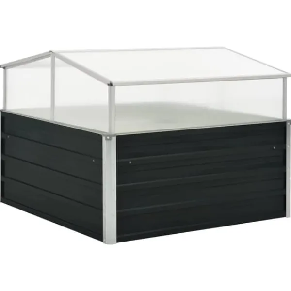 New drivhus 100 x 100 x 77 cm galvaniseret stål antracitgrå - Plantekrukker Drivhus