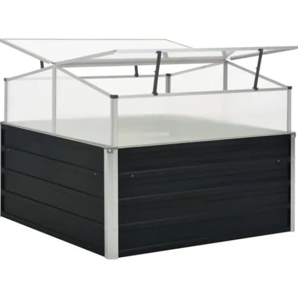 New drivhus 100 x 100 x 77 cm galvaniseret stål antracitgrå - Plantekrukker Drivhus