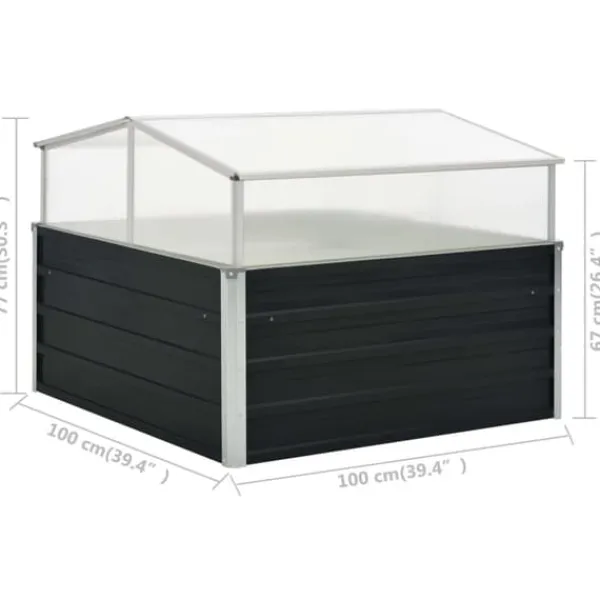 New drivhus 100 x 100 x 77 cm galvaniseret stål antracitgrå - Plantekrukker Drivhus