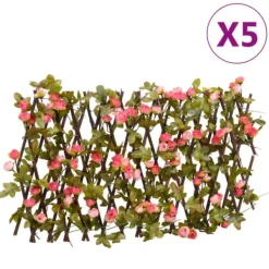 vidaXL Buer, Spalier, Lysthuse Uden Tag^espalierer med kunstig vedbend 5 stk. 180x20 cm udvidelig pink - Havehegn