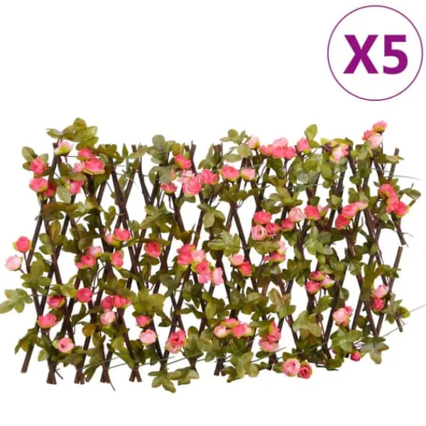 vidaXL Buer, Spalier, Lysthuse Uden Tag^espalierer med kunstig vedbend 5 stk. 180x20 cm udvidelig pink - Havehegn
