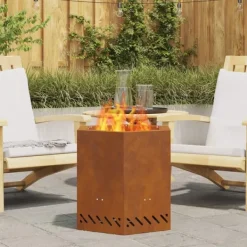 vidaXL Pejse^Fire Pit Brown 48 x 48 x 51 cm Weathering steel