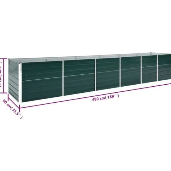 vidaXL Krukker & Plantebeholdere^forhøjet plantekasse 480x80x77 cm galvaniseret stål grøn - Plantekrukker